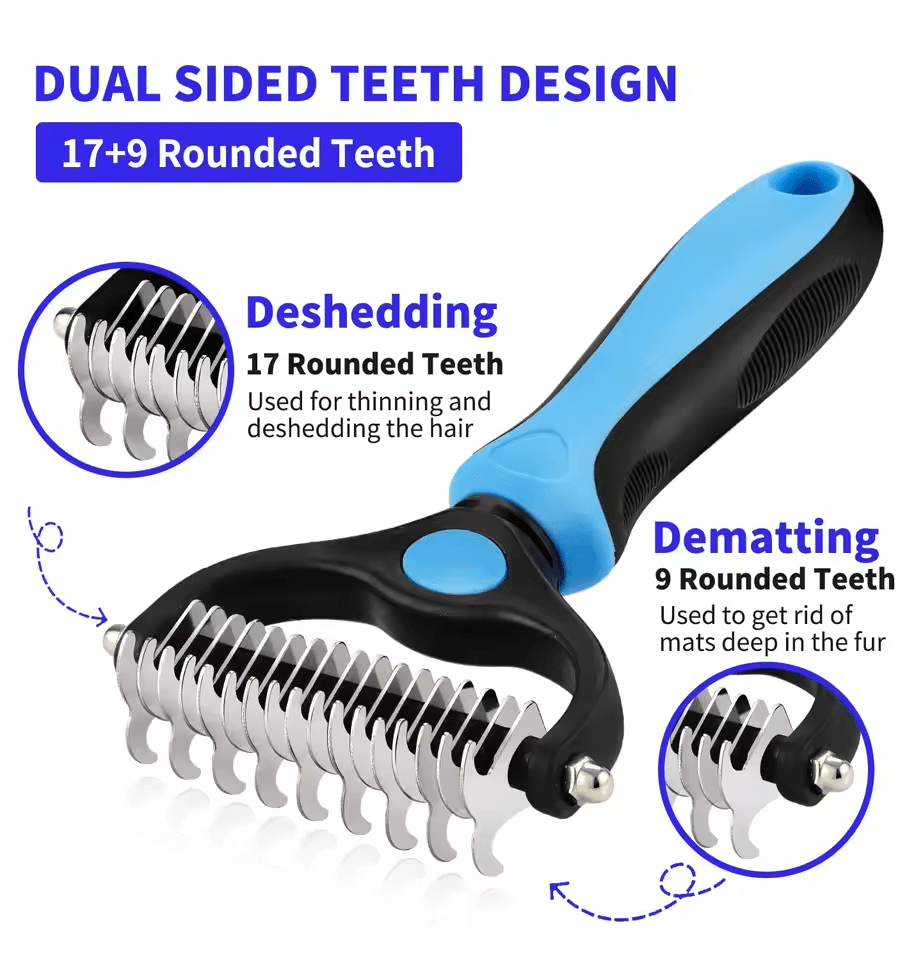 Pet Grooming Brush – 2-in-1 Rake for Knots & Shedding