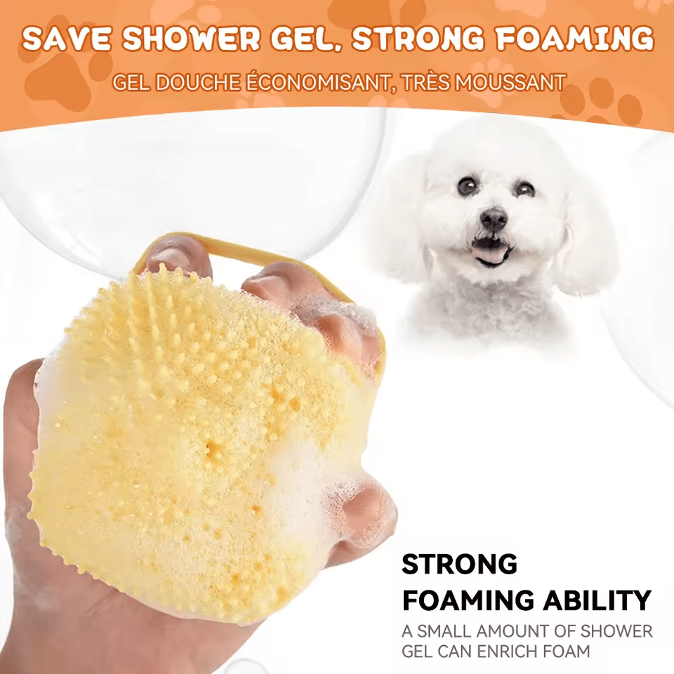 Dog Bath Brush with Built-in Shampoo Dispenser – Silicone Grooming Tool