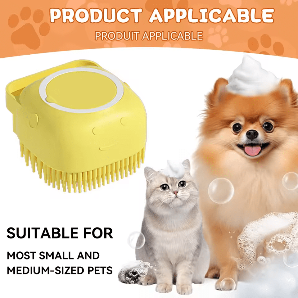 Dog Bath Brush with Built-in Shampoo Dispenser – Silicone Grooming Tool
